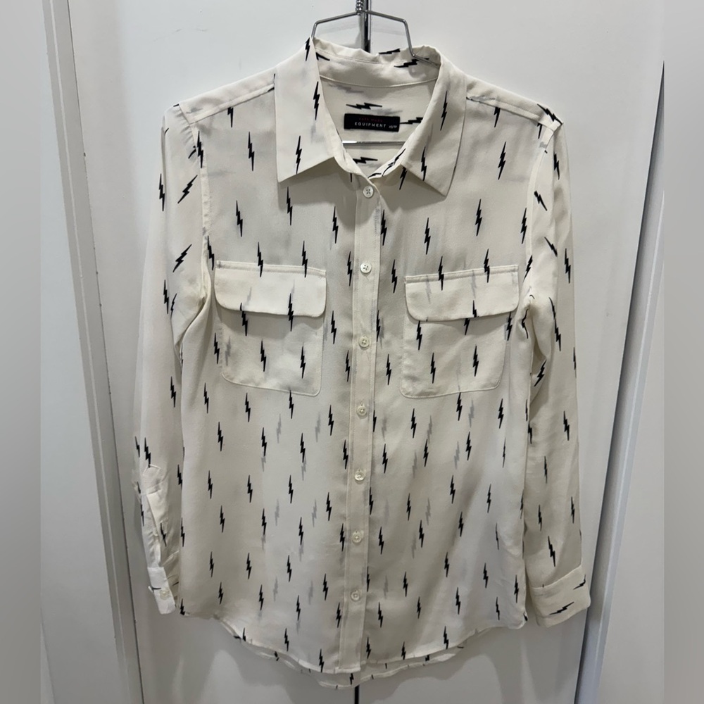 Equipment White Shirt with Black Lightning Design